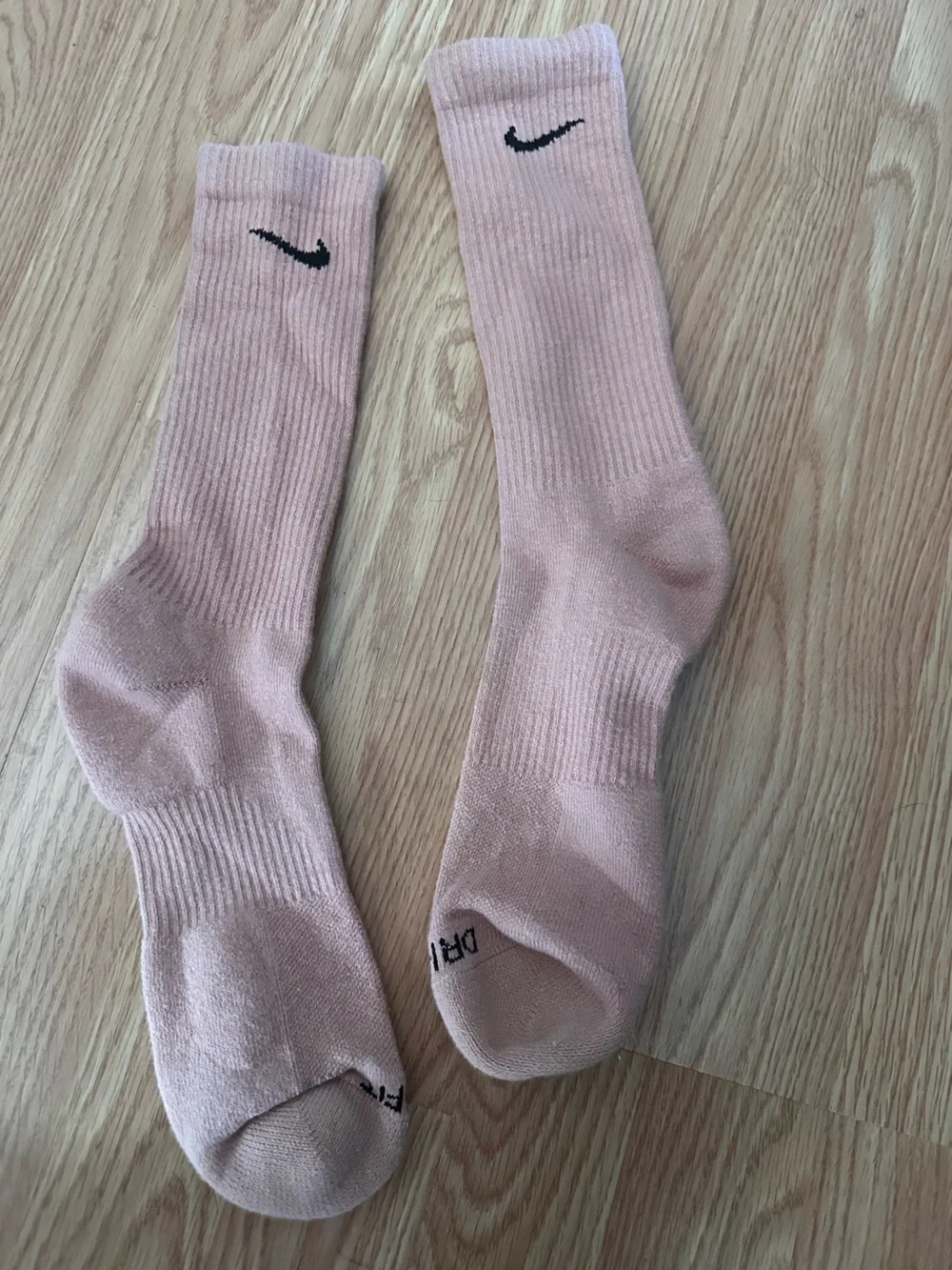 Nike Crew Socks in Dusty Pink with Black Swoosh